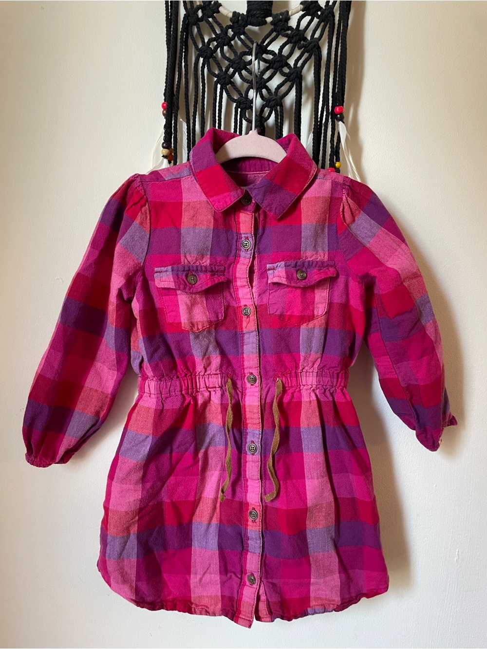 Old Navy Pink & Magenta Plaid Button-Front Dress EUC 2T Girls Y2K 2010’s Era